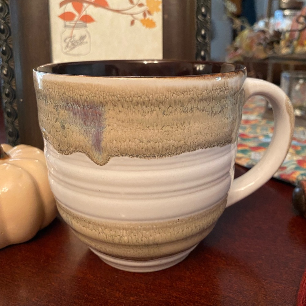 Rustic Brown and Cream Oversized Drip Glaze Ceramic Mug